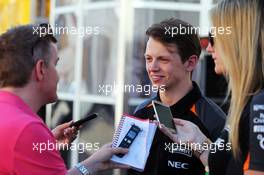 Nick Yelloly (GBR) Sahara Force India F1 Test Driver with the media. 12.05.2015. Formula 1 Testing, Day One, Barcelona, Spain, Tuesday.