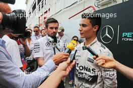 Pascal Wehrlein (GER) Mercedes AMG F1 Reserve Driver with the media. 13.05.2015. Formula 1 Testing, Day Two, Barcelona, Spain, Wednesday.