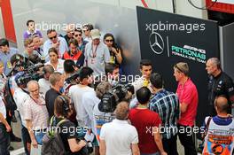Pascal Wehrlein (GER) Mercedes AMG F1 Reserve Driver with the media. 13.05.2015. Formula 1 Testing, Day Two, Barcelona, Spain, Wednesday.