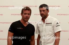 (L to R): Sebastien Loeb (FRA) and Patrick Dempsey (USA) Actor taking part in the Porsche Supercup race.  21.08.2015. Formula 1 World Championship, Rd 11, Belgian Grand Prix, Spa Francorchamps, Belgium, Practice Day.