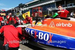 Roberto Merhi (ESP) Manor Marussia F1 Team on the grid. 23.08.2015. Formula 1 World Championship, Rd 13, Belgian Grand Prix, Spa Francorchamps, Belgium, Race Day.