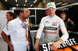 (L to R): Patrick Dempsey (USA) Actor with Nico Hulkenberg (GER) Sahara Force India F1. 23.08.2015. Formula 1 World Championship, Rd 13, Belgian Grand Prix, Spa Francorchamps, Belgium, Race Day.