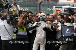 Race winner Lewis Hamilton (GBR) Mercedes AMG F1 celebrates in parc ferme. 23.08.2015. Formula 1 World Championship, Rd 13, Belgian Grand Prix, Spa Francorchamps, Belgium, Race Day.