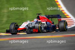 Will Stevens (GBR) Manor Marussia F1 Team sends sparks flying. 22.08.2015. Formula 1 World Championship, Rd 11, Belgian Grand Prix, Spa Francorchamps, Belgium, Qualifying Day.