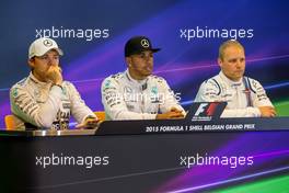 The FIA Press Conference (L to R): Nico Rosberg (GER) Mercedes AMG F1; Lewis Hamilton (GBR) Mercedes AMG F1; Valtteri Bottas (FIN) Williams. 22.08.2015. Formula 1 World Championship, Rd 11, Belgian Grand Prix, Spa Francorchamps, Belgium, Qualifying Day.