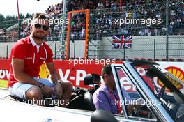 Will Stevens (GBR) Manor Marussia F1 Team on the drivers parade. 23.08.2015. Formula 1 World Championship, Rd 13, Belgian Grand Prix, Spa Francorchamps, Belgium, Race Day.