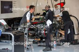McLaren MP4-30 prepared in the pits. 20.08.2015. Formula 1 World Championship, Rd 11, Belgian Grand Prix, Spa Francorchamps, Belgium, Preparation Day.