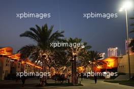The paddock at night. 16.04.2015. Formula 1 World Championship, Rd 4, Bahrain Grand Prix, Sakhir, Bahrain, Preparation Day.