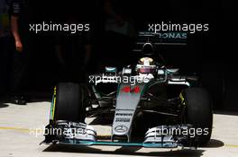 Lewis Hamilton (GBR) Mercedes AMG F1 W06 leaves the pits. 14.11.2015. Formula 1 World Championship, Rd 18, Brazilian Grand Prix, Sao Paulo, Brazil, Qualifying Day.