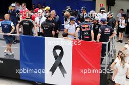 F1 pays its respects to the victims of the Paris terrorist attacks on the drivers parade. 15.11.2015. Formula 1 World Championship, Rd 18, Brazilian Grand Prix, Sao Paulo, Brazil, Race Day.