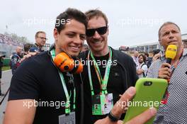 (L to R): Javier Hernandez (MEX) Manchester Utd Football Player with Michael Fassbender (IRE) Actor on the grid. 07.06.2015. Formula 1 World Championship, Rd 7, Canadian Grand Prix, Montreal, Canada, Race Day.