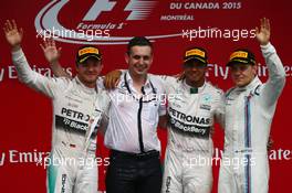 1st place Lewis Hamilton (GBR) Mercedes AMG F1 W06, 2nd place Nico Rosberg (GER) Mercedes AMG F1 W06 and 3rd place Valtteri Bottas (FIN) Williams FW37. 07.06.2015. Formula 1 World Championship, Rd 7, Canadian Grand Prix, Montreal, Canada, Race Day.