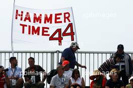 Hammer Time banner from fans of Lewis Hamilton (GBR) Mercedes AMG F1. 07.06.2015. Formula 1 World Championship, Rd 7, Canadian Grand Prix, Montreal, Canada, Race Day.