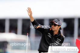Sergio Perez (MEX) Sahara Force India F1 on the drivers parade. 07.06.2015. Formula 1 World Championship, Rd 7, Canadian Grand Prix, Montreal, Canada, Race Day.