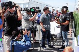 Lewis Hamilton (GBR) Mercedes AMG F1 with the media. 04.06.2015. Formula 1 World Championship, Rd 7, Canadian Grand Prix, Montreal, Canada, Preparation Day.