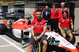 Will Stevens (GBR) Manor Marussia F1 Team and Roberto Merhi (ESP) Manor Marussia F1 Team as the team reveal airbnb as sponsors. 04.06.2015. Formula 1 World Championship, Rd 7, Canadian Grand Prix, Montreal, Canada, Preparation Day.