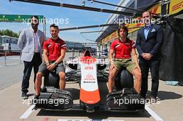 (L to R): Nigel Da Costa, Airbnb Partnerships and Field Marketing Lead; Will Stevens (GBR) Manor Marussia F1 Team; Roberto Merhi (ESP) Manor Marussia F1 Team; Aaron Zifkin, Airbnb Canada Country Manager, as the team reveal Airbnb as sponsors. 04.06.2015. Formula 1 World Championship, Rd 7, Canadian Grand Prix, Montreal, Canada, Preparation Day.