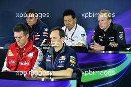Andrew Green (GBR) Sahara Force India F1 Team Technical Director (Right) in the FIA Press Conference. 10.04.2015. Formula 1 World Championship, Rd 3, Chinese Grand Prix, Shanghai, China, Practice Day.