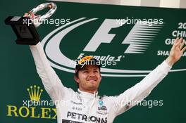 Nico Rosberg (GER) Mercedes AMG F1 celebrates his second position on the podium. 12.04.2015. Formula 1 World Championship, Rd 3, Chinese Grand Prix, Shanghai, China, Race Day.