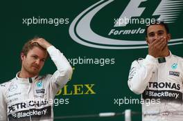 Nico Rosberg (GER) Mercedes AMG F1 W06 and 1st place Lewis Hamilton (GBR) Mercedes AMG F1. 12.04.2015. Formula 1 World Championship, Rd 3, Chinese Grand Prix, Shanghai, China, Race Day.