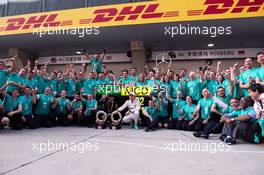 Race winner Lewis Hamilton (GBR) Mercedes AMG F1 W06 and second placed team mate Nico Rosberg (GER) Mercedes AMG F1 celebrate with the team. 12.04.2015. Formula 1 World Championship, Rd 3, Chinese Grand Prix, Shanghai, China, Race Day.