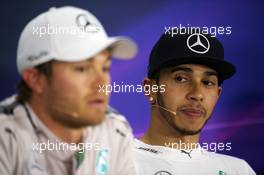 (L to R): Nico Rosberg (GER) Mercedes AMG F1 and team mate Lewis Hamilton (GBR) Mercedes AMG F1 in the FIA Press Conference. 12.04.2015. Formula 1 World Championship, Rd 3, Chinese Grand Prix, Shanghai, China, Race Day.