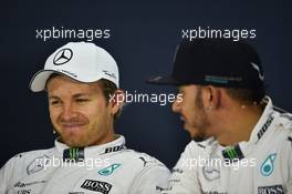 (L to R): Nico Rosberg (GER) Mercedes AMG F1 and Lewis Hamilton (GBR) Mercedes AMG F1 in the FIA Press Conference. 11.04.2015. Formula 1 World Championship, Rd 3, Chinese Grand Prix, Shanghai, China, Qualifying Day.