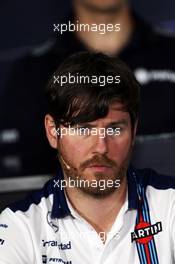 Rob Smedley (GBR) Williams Head of Vehicle Performance in the FIA Press Conference. 08.05.2015. Formula 1 World Championship, Rd 5, Spanish Grand Prix, Barcelona, Spain, Practice Day.