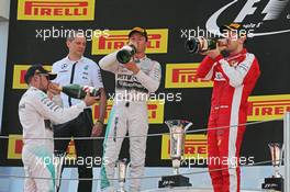 The podium (L to R): Lewis Hamilton (GBR) Mercedes AMG F1, second; Nico Rosberg (GER) Mercedes AMG F1, race winner; Sebastian Vettel (GER) Ferrari, third. 10.05.2015. Formula 1 World Championship, Rd 5, Spanish Grand Prix, Barcelona, Spain, Race Day.