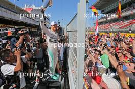 Race winner Nico Rosberg (GER) Mercedes AMG F1 celebrates after the race with the fans. 10.05.2015. Formula 1 World Championship, Rd 5, Spanish Grand Prix, Barcelona, Spain, Race Day.