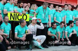 Race winner Nico Rosberg (GER) Mercedes AMG F1 celebrates with the team. 10.05.2015. Formula 1 World Championship, Rd 5, Spanish Grand Prix, Barcelona, Spain, Race Day.