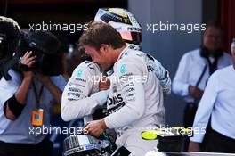 Race winner Nico Rosberg (GER) Mercedes AMG F1 celebrates in parc ferme with second placed team mate Lewis Hamilton (GBR) Mercedes AMG F1. 10.05.2015. Formula 1 World Championship, Rd 5, Spanish Grand Prix, Barcelona, Spain, Race Day.