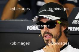 Fernando Alonso (ESP) McLaren in the FIA Press Conference. 07.05.2015. Formula 1 World Championship, Rd 5, Spanish Grand Prix, Barcelona, Spain, Preparation Day.