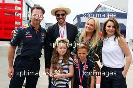 (L to R): Christian Horner (GBR) Red Bull Racing Team Principal with Will Young (GBR) Singer; Emma Bunton (GBR) Singer; Geri Halliwell (GBR) Singer with daughter Bluebell and Beau Jones. 05.07.2015. Formula 1 World Championship, Rd 9, British Grand Prix, Silverstone, England, Race Day.