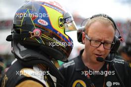 Mark Slade (GBR), Lotus F1 Team, Race Engineer  and Pastor Maldonado (VEN), Lotus F1 Team  26.07.2015. Formula 1 World Championship, Rd 10, Hungarian Grand Prix, Budapest, Hungary, Race Day.
