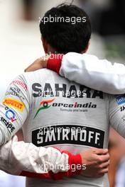 Drivers during the minute of silence for Jules Bianchi, Sergio Perez (MEX), Sahara Force India  26.07.2015. Formula 1 World Championship, Rd 10, Hungarian Grand Prix, Budapest, Hungary, Race Day.