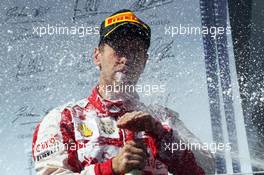 Race winner Sebastian Vettel (GER) Ferrari celebrates on the podium. 26.07.2015. Formula 1 World Championship, Rd 10, Hungarian Grand Prix, Budapest, Hungary, Race Day.