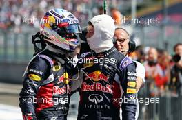 (L to R): Daniel Ricciardo (AUS) Red Bull Racing and Daniil Kvyat (RUS) Red Bull Racing celebrate in parc ferme. 26.07.2015. Formula 1 World Championship, Rd 10, Hungarian Grand Prix, Budapest, Hungary, Race Day.