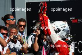 Sebastian Vettel (GER) Ferrari celebrates his second position in parc ferme. 06.09.2015. Formula 1 World Championship, Rd 12, Italian Grand Prix, Monza, Italy, Race Day.