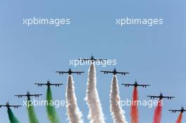 An air display flies over the circuit. 06.09.2015. Formula 1 World Championship, Rd 12, Italian Grand Prix, Monza, Italy, Race Day.