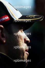 Pastor Maldonado (VEN) Lotus F1 Team with the media. 02.02.2015. Formula One Testing, Day Two, Jerez, Spain.