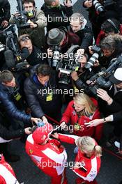 Sebastian Vettel (GER) Ferrari with the media. 02.02.2015. Formula One Testing, Day Two, Jerez, Spain.