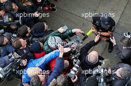 Lewis Hamilton (GBR) Mercedes AMG F1 with the media. 02.02.2015. Formula One Testing, Day Two, Jerez, Spain.