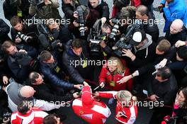 Sebastian Vettel (GER) Ferrari with the media. 02.02.2015. Formula One Testing, Day Two, Jerez, Spain.