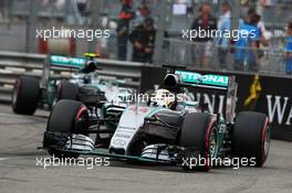Lewis Hamilton (GBR) Mercedes AMG F1 W06 leads team mate Nico Rosberg (GER) Mercedes AMG F1 W06. 23.05.2015. Formula 1 World Championship, Rd 6, Monaco Grand Prix, Monte Carlo, Monaco, Qualifying Day