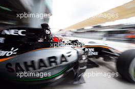 Nico Hulkenberg (GER) Sahara Force India F1 VJM08 leaves the pits. 29.03.2015. Formula 1 World Championship, Rd 2, Malaysian Grand Prix, Sepang, Malaysia, Sunday.
