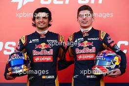 (L to R): Carlos Sainz Jr (ESP) Scuderia Toro Rosso with team mate Max Verstappen (NLD) Scuderia Toro Rosso. 31.01.2015. Formula One Testing, Preparation Day, Jerez, Spain.