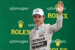 Nico Rosberg (GER) Mercedes AMG F1 celebrates his second position on the podium. 25.10.2015. Formula 1 World Championship, Rd 16, United States Grand Prix, Austin, Texas, USA, Race Day.