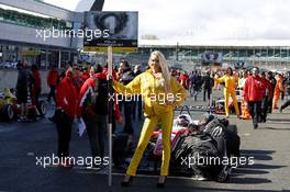 Gridgirl of Felix Rosenqvist (SWE) Prema Powerteam Dallara F312 – Mercedes-Benz 11.04.2015. FIA F3 European Championship 2014, Round 1, Race 1, Silverstone, England