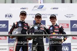 Rookie Podium, 2nd George Russell (GBR) Carlin Dallara F312 – Volkswagen, 1st Charles Leclerc (MCO) Van Amersfoort Racing Dallara F312 – Volkswagen, 3rd Callum Ilott (GBR) Carlin Dallara F312 – Volkswagen 21.06.2015. FIA F3 European Championship 2015, Round 5, Race 3, Spa-Francorchamps, Belgium